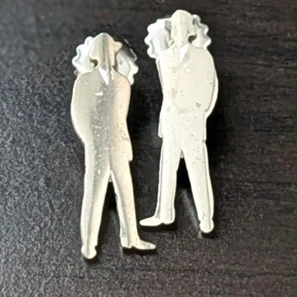 L Stern ACME Silvertone Man In Grey Flannel Suit Studios Earrings Signed